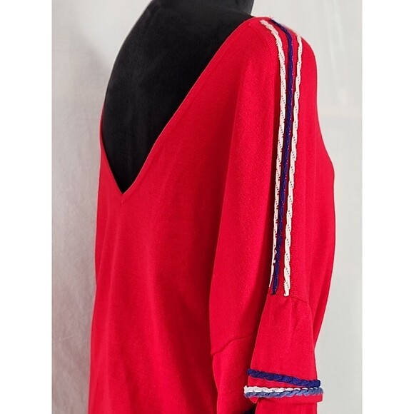 Love by Design Red Layered Ruffle Sleeve Cropped Knit Pullover Sweater Large - Picture 8 of 15